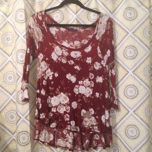 Floral Burgundy 3/4 Sleeve Shirt